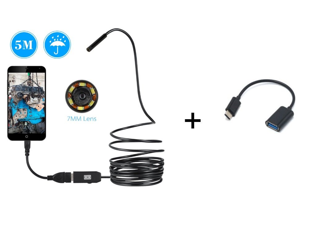OWSOO 6 LED 7MM USB Endoscope Camera 5M Waterproof USB Wire Snake Tube Inspection Borescope For OTG Compatible Android Phones - Jabula & Co