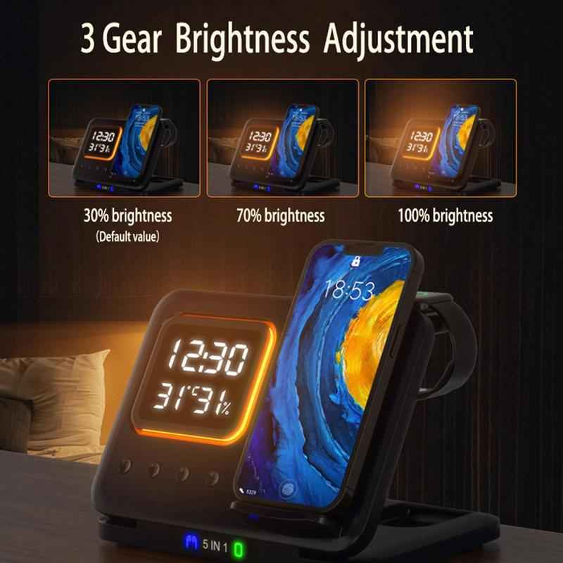 15W Wireless Chargers Stand 5 In1 LED Digital Alarm Clock Fast Charging Dock Station - Jabula & Co