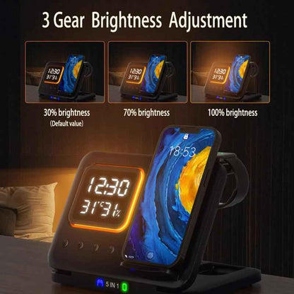 15W Wireless Chargers Stand 5 In1 LED Digital Alarm Clock Fast Charging Dock Station - Jabula & Co