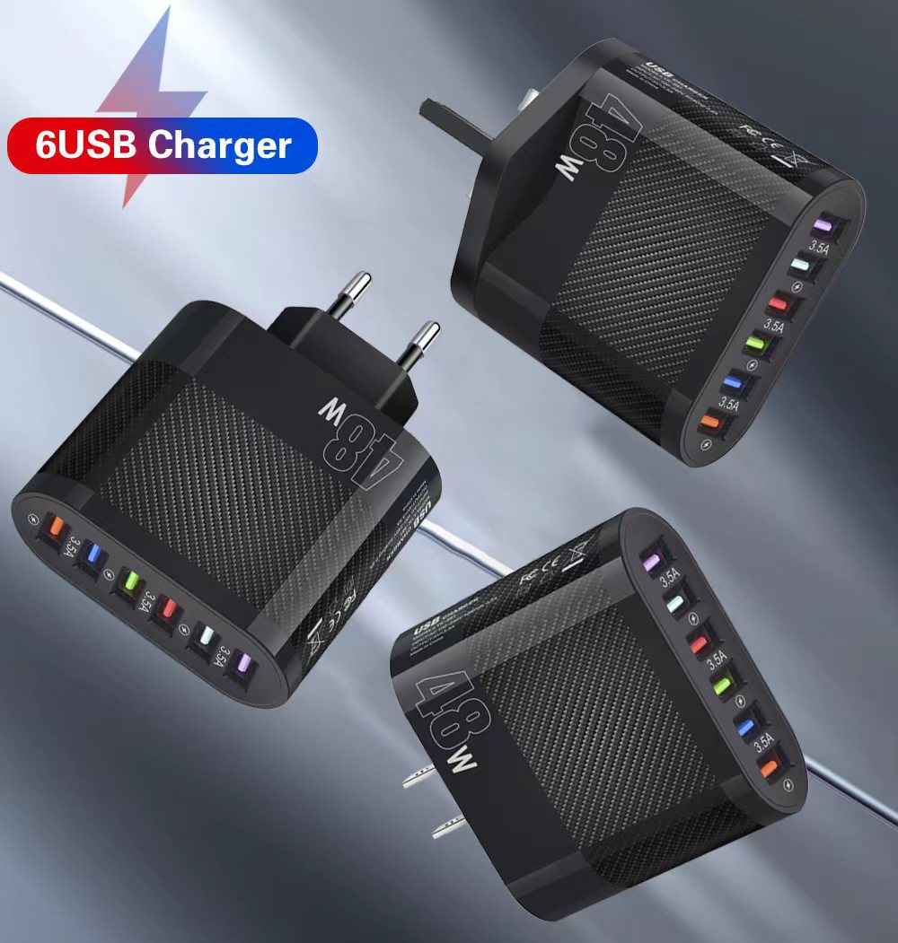 Mobile Phone Charger 6 Interface Travel Charging Plug
