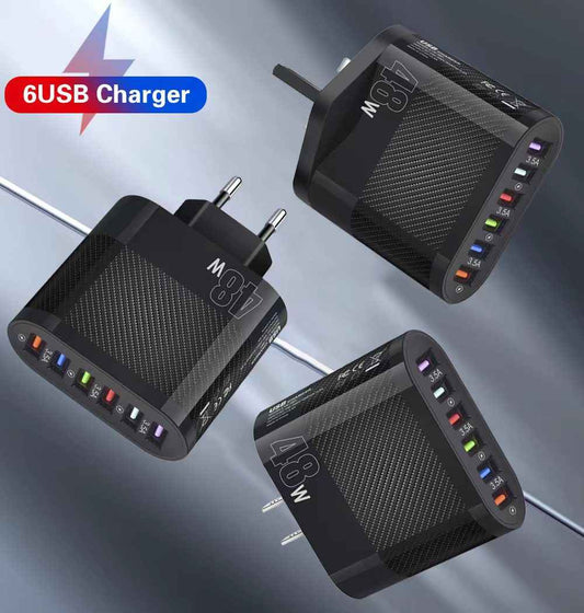 Mobile Phone Charger 6 Interface Travel Charging Plug