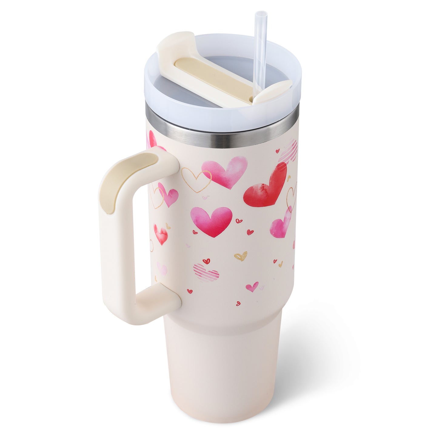 40 Oz Tumbler With Handle Straw Insulated, Stainless Steel Spill Proof Vacuum Coffee Cup Tumbler With Lid Tapered Mug Gifts For Valentine Lover Suitable For Car Gym Office Travel - Jabula & Co