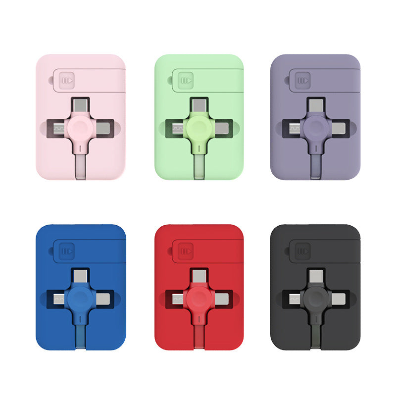 4 In 1 Retractable USB Cable Creative Macaron Type C Micro Cable For I Phone With Phone Stand Charging Data Cable Line Storage Box - Jabula & Co