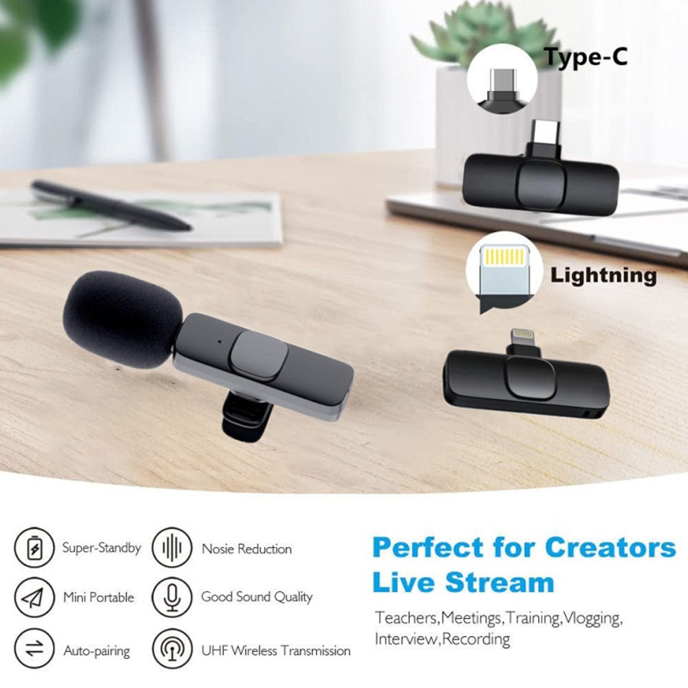 Wireless Lavalier Microphone Portable Audio Video Recording Mini Mic For I Phone Android Long Battery Life Live Broadcast Gaming - Jabula & Co