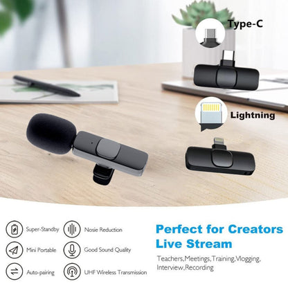 Wireless Lavalier Microphone Portable Audio Video Recording Mini Mic For I Phone Android Long Battery Life Live Broadcast Gaming - Jabula & Co