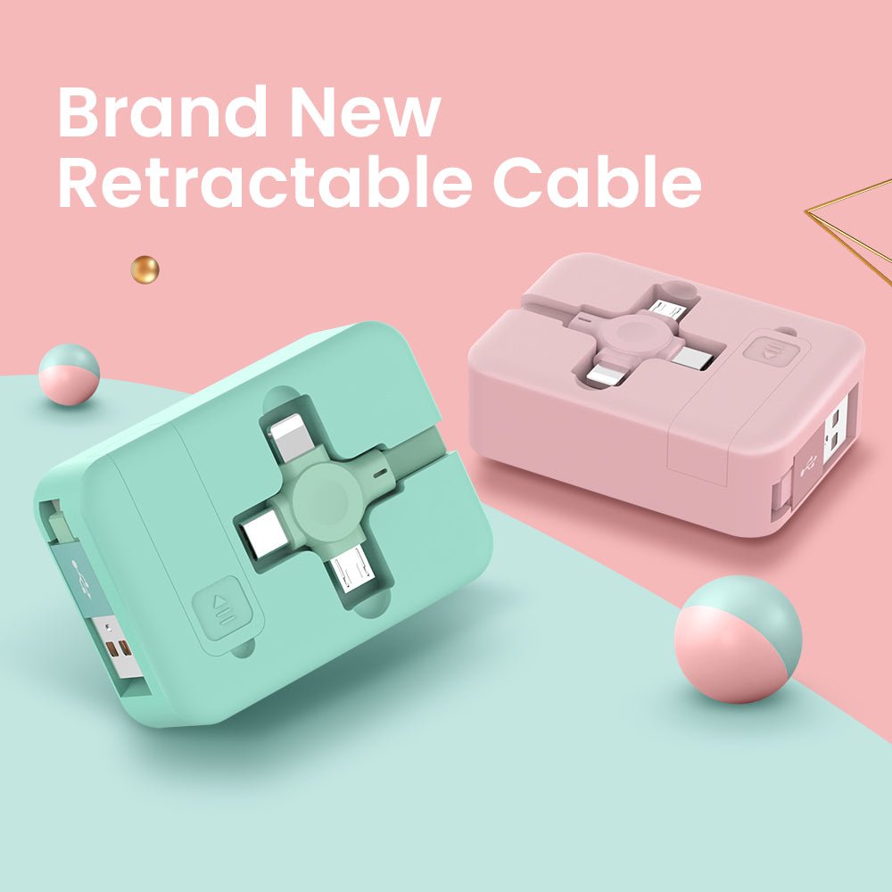 4 In 1 Retractable USB Cable Creative Macaron Type C Micro Cable For I Phone With Phone Stand Charging Data Cable Line Storage Box - Jabula & Co