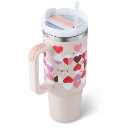 40 Oz Tumbler With Handle Straw Insulated, Stainless Steel Spill Proof Vacuum Coffee Cup Tumbler With Lid Tapered Mug Gifts For Valentine Lover Suitable For Car Gym Office Travel by Beckett