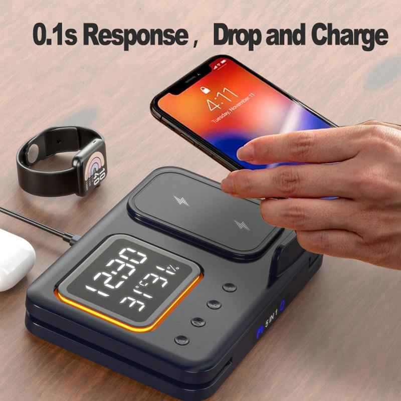 15W Wireless Chargers Stand 5 In1 LED Digital Alarm Clock Fast Charging Dock Station - Jabula & Co