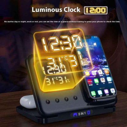 15W Wireless Chargers Stand 5 In1 LED Digital Alarm Clock Fast Charging Dock Station - Jabula & Co