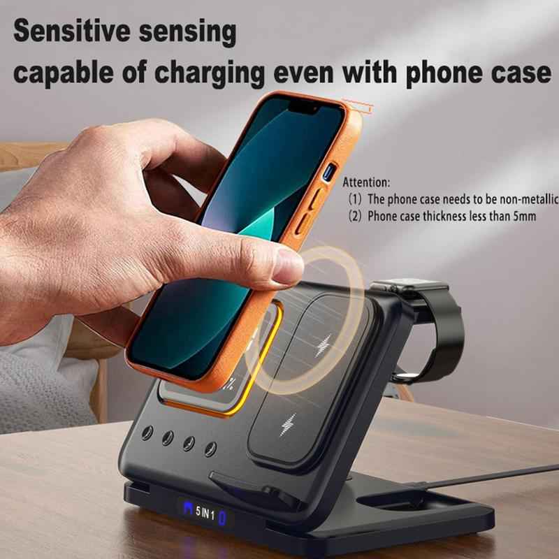 15W Wireless Chargers Stand 5 In1 LED Digital Alarm Clock Fast Charging Dock Station - Jabula & Co