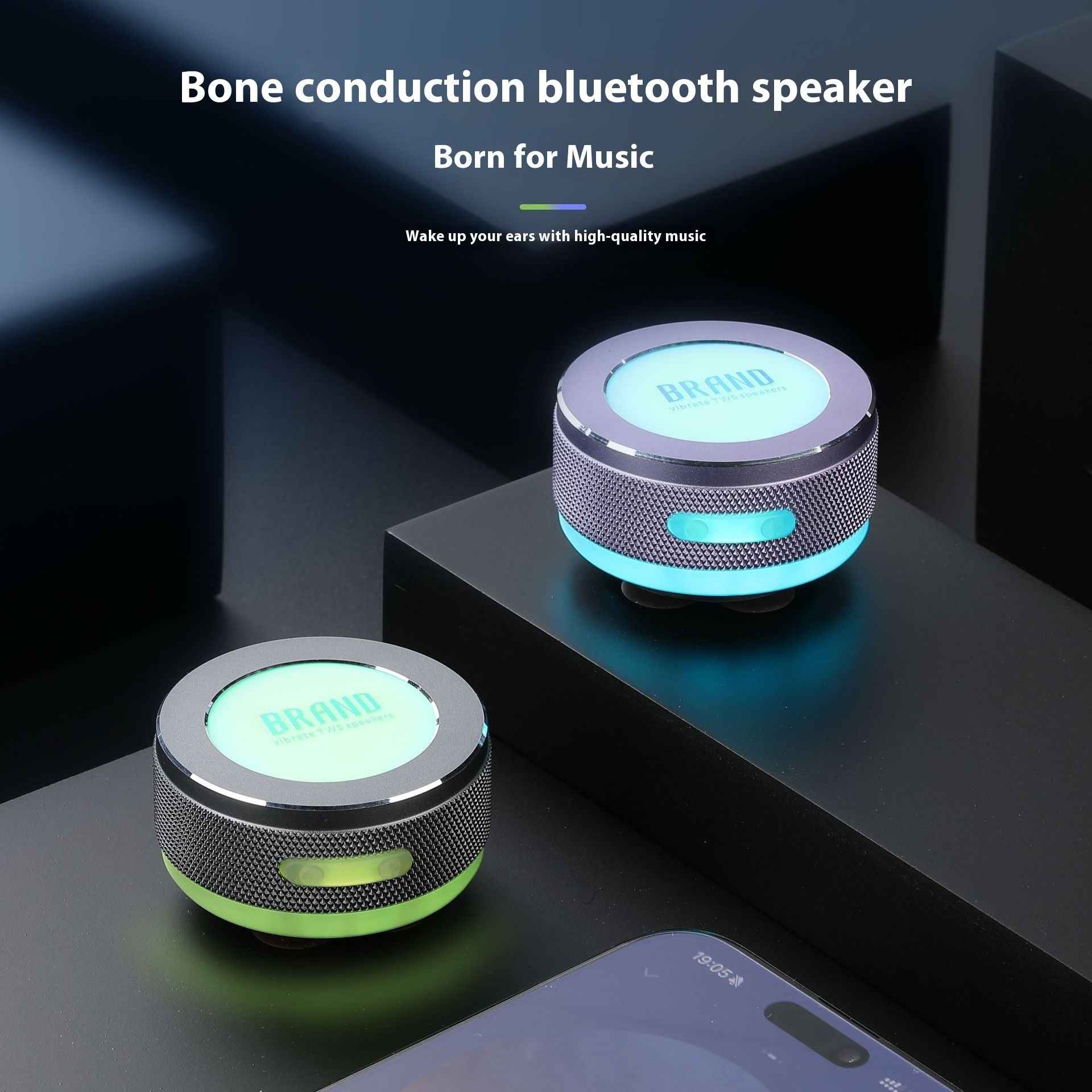Small Wireless Bone Conduction Speakers Bluetooth Vibration Speaker With Color LED Light Portable Surface Adsorption Speaker - Jabula & Co