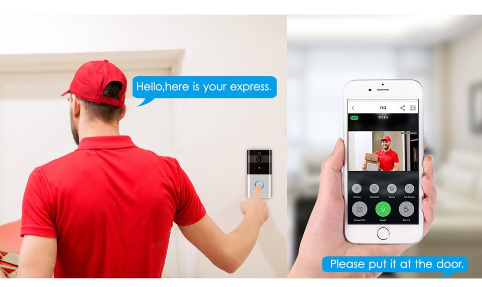 Marlboze 720P WIFI Visual Doorbell Wireless Intercom Doorbell PIR Motion Detection Night View SD card Video Smart Doorbell Ring - Jabula & Co