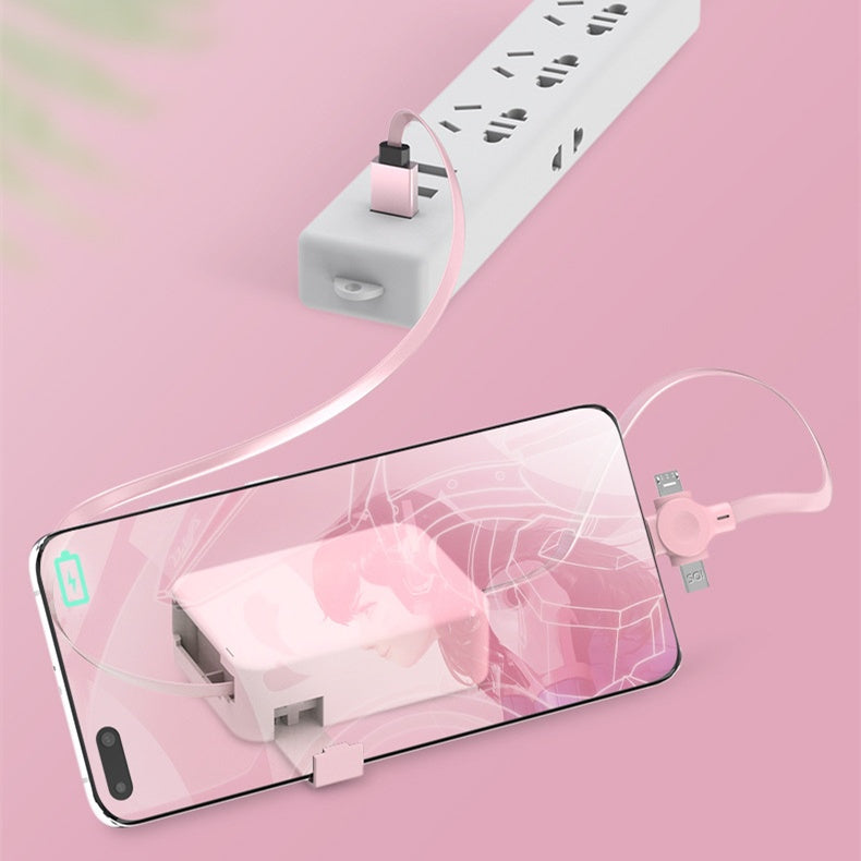 4 In 1 Retractable USB Cable Creative Macaron Type C Micro Cable For I Phone With Phone Stand Charging Data Cable Line Storage Box - Jabula & Co