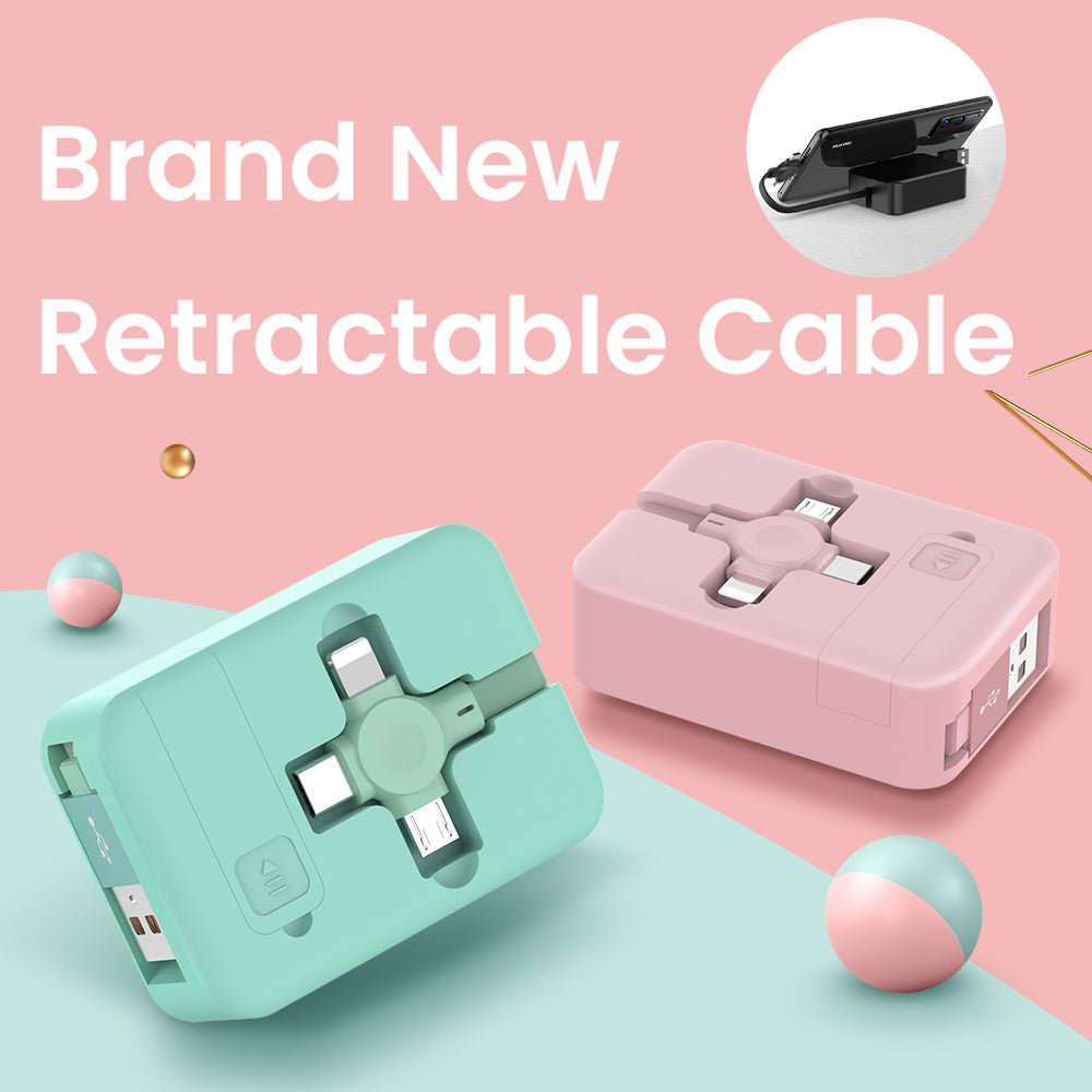 4 In 1 Retractable USB Cable Creative Macaron Type C Micro Cable For I Phone With Phone Stand Charging Data Cable Line Storage Box - Jabula & Co