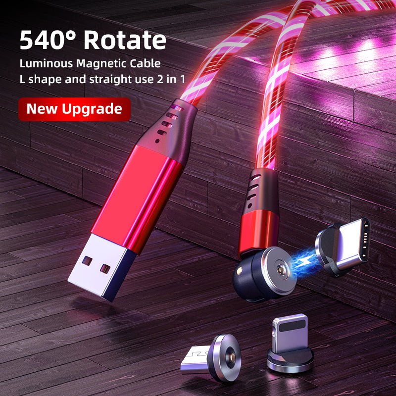 540 Rotate Luminous Magnetic Cable 3A Fast Charging Mobile Phone Charge Cable For LED Micro USB Type C For I Phone Cable - Jabula & Co