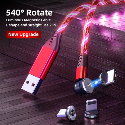 540 Rotate Luminous Magnetic Cable 3A Fast Charging Mobile Phone Charge Cable For LED Micro USB Type C For I Phone Cable - Jabula & Co