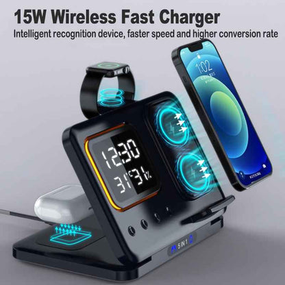 15W Wireless Chargers Stand 5 In1 LED Digital Alarm Clock Fast Charging Dock Station - Jabula & Co