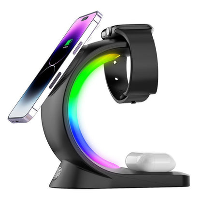 4 In 1 Magnetic Wireless Charger Fast Charging For Smart Phone Atmosphere Light Charging Station For Airpods Pro I-phone Watch by Jabula & Co