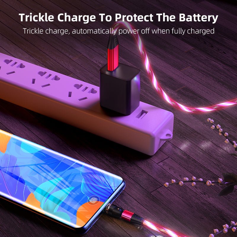 540 Rotate Luminous Magnetic Cable 3A Fast Charging Mobile Phone Charge Cable For LED Micro USB Type C For I Phone Cable - Jabula & Co