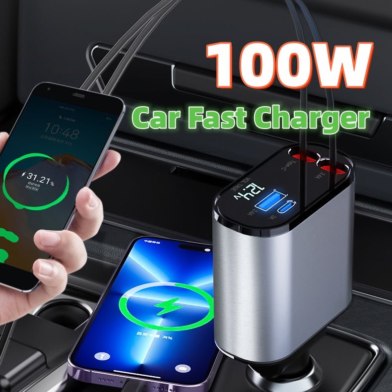 Metal Car Charger 100W Super Fast Charging Car Cigarette Lighter USB And TYPE-C Adapter - Jabula & Co