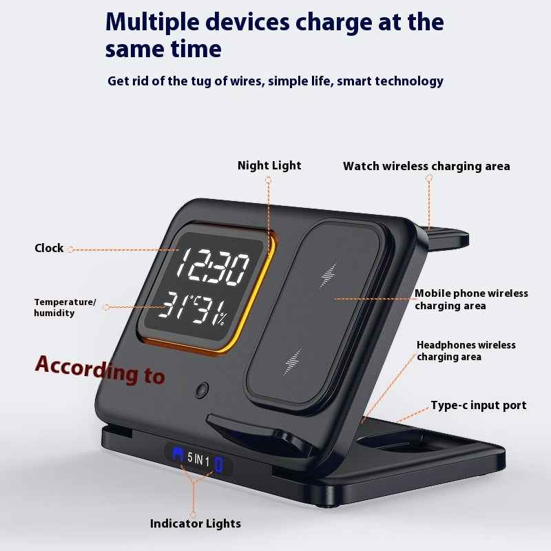 15W Wireless Chargers Stand 5 In1 LED Digital Alarm Clock Fast Charging Dock Station - Jabula & Co