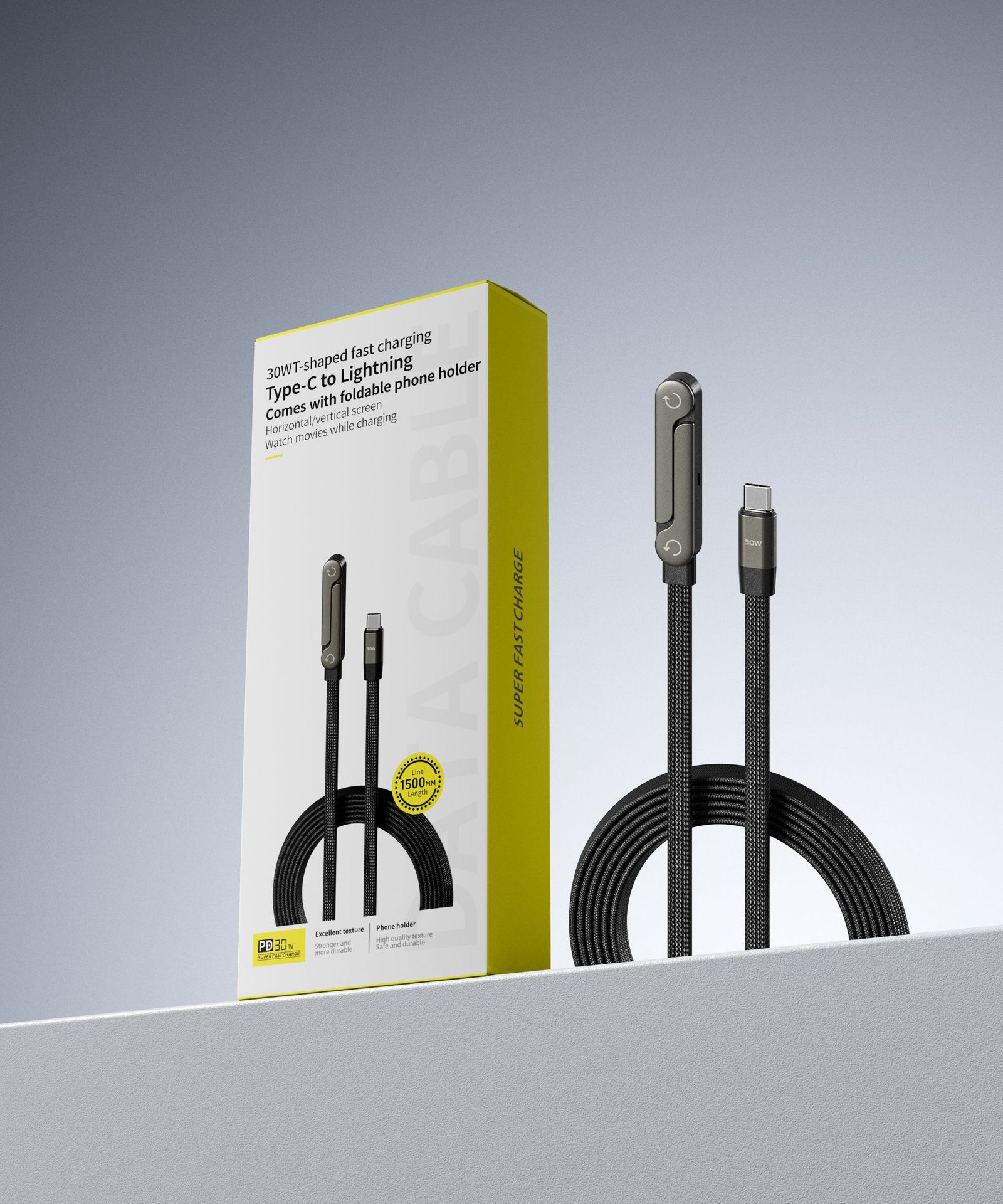 Fast Charging Foldable Bracket Data Cable 2-in-1 Data Wire Foldable Phone Tablet Stand Type-C To Type-C USB-A To Type-C - Jabula & Co