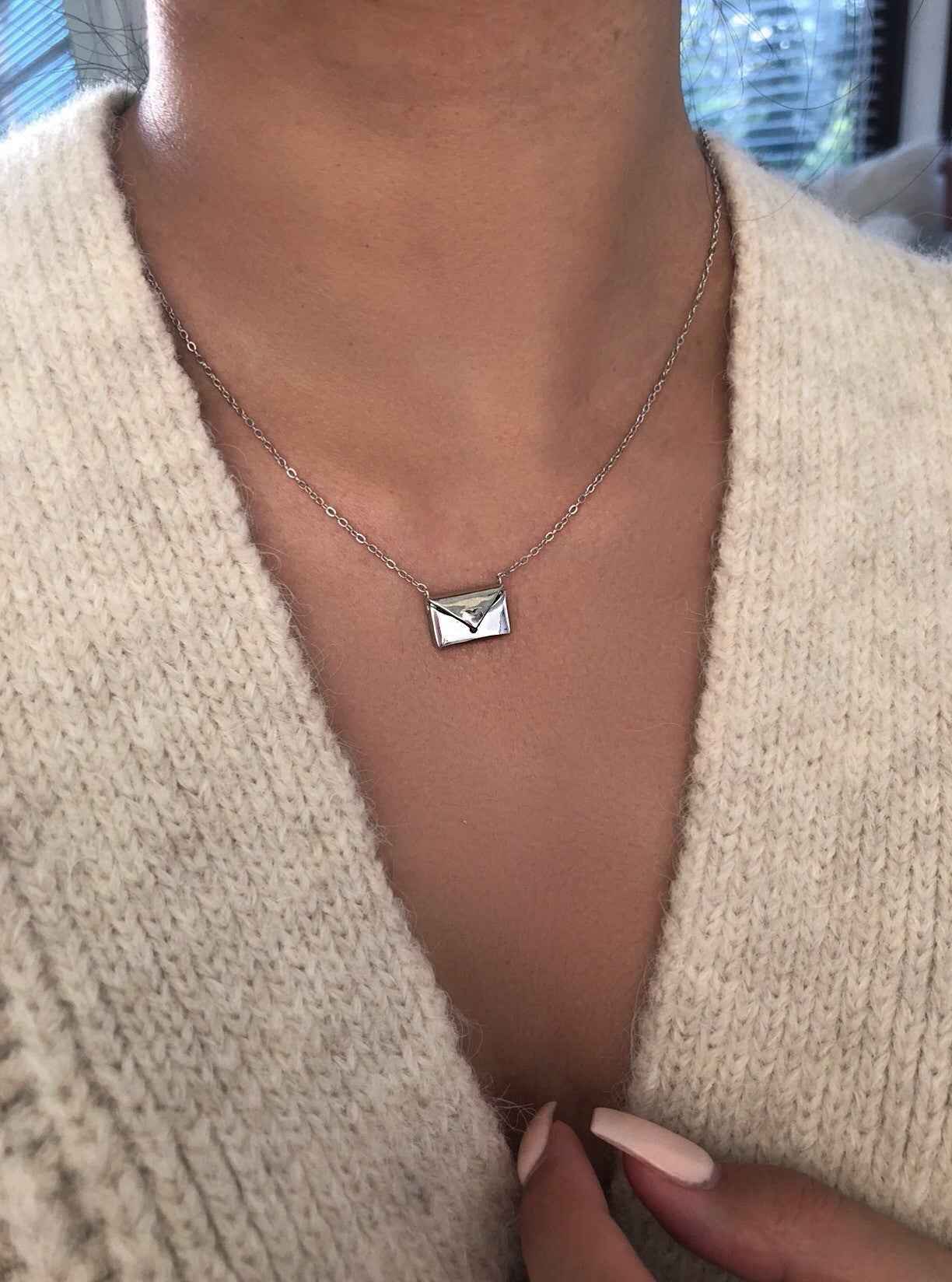 Secret Message Envelope Pendant Necklace, Silver or Gold Gift
