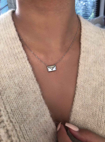 Secret Message Envelope Pendant Necklace, Silver or Gold Gift