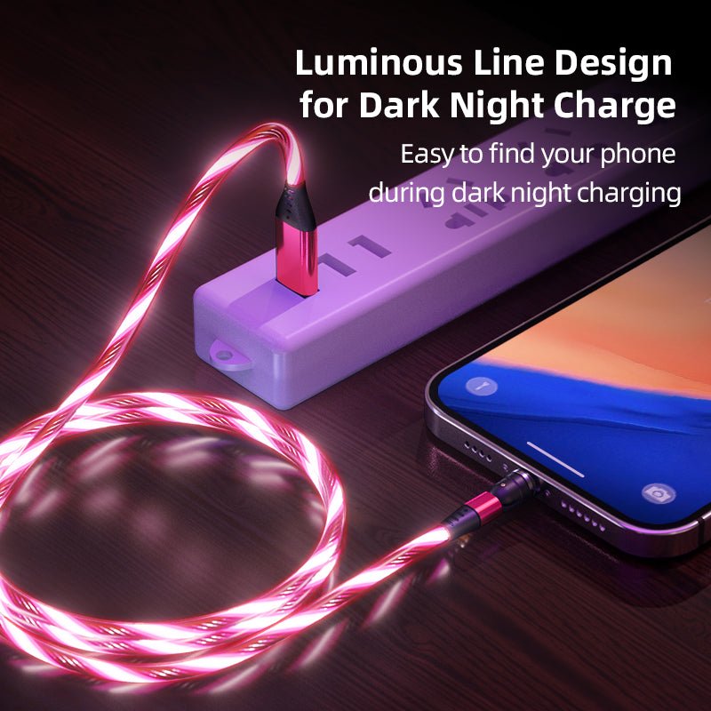540 Rotate Luminous Magnetic Cable 3A Fast Charging Mobile Phone Charge Cable For LED Micro USB Type C For I Phone Cable - Jabula & Co