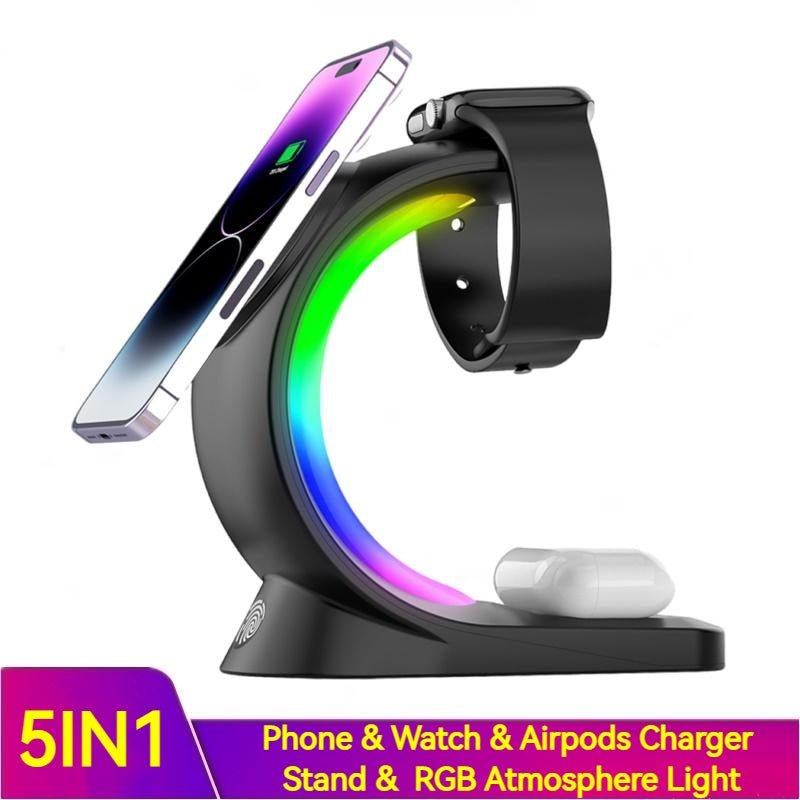 4 In 1 Magnetic Wireless Charger Fast Charging For Smart Phone Atmosphere Light Charging Station For Airpods Pro I-phone Watch by Jabula & Co