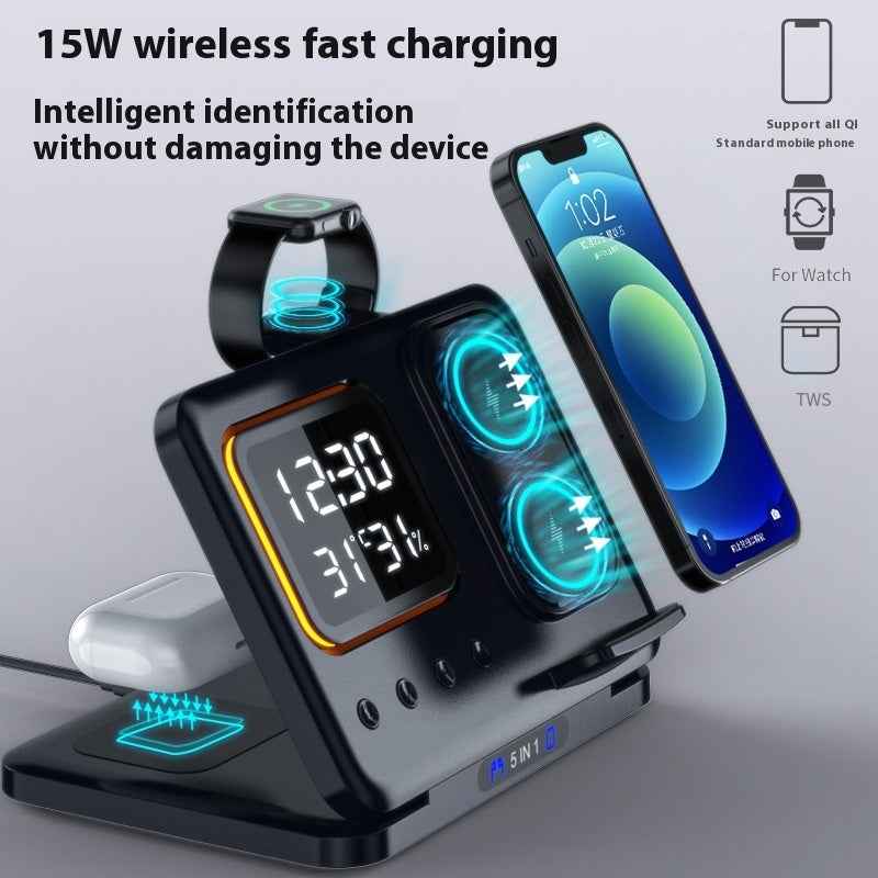 15W Wireless Chargers Stand 5 In1 LED Digital Alarm Clock Fast Charging Dock Station - Jabula & Co