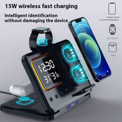 15W Wireless Chargers Stand 5 In1 LED Digital Alarm Clock Fast Charging Dock Station - Jabula & Co