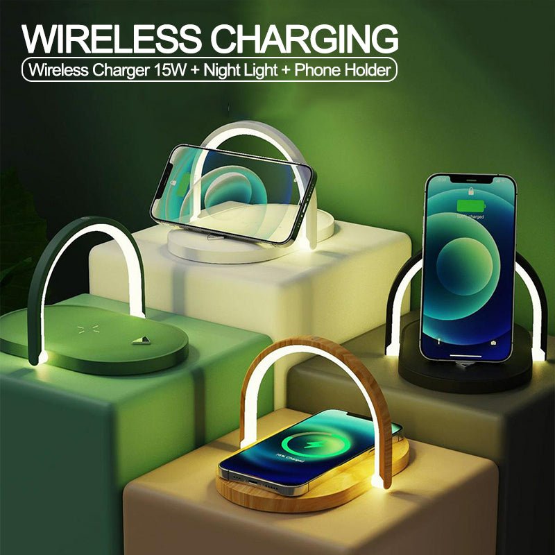 3 In 1 Foldable Wireless Charger Night Light Wireless Charging Station Stonego LED Reading Table Lamp 15W Fast Charging Light - Jabula & Co