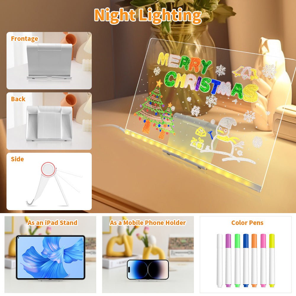 LED Acrylic Drawing Board DIY Erasable Luminous Writing Boards With Stand USB Plug Message Board With NightLight by Jabula & Co
