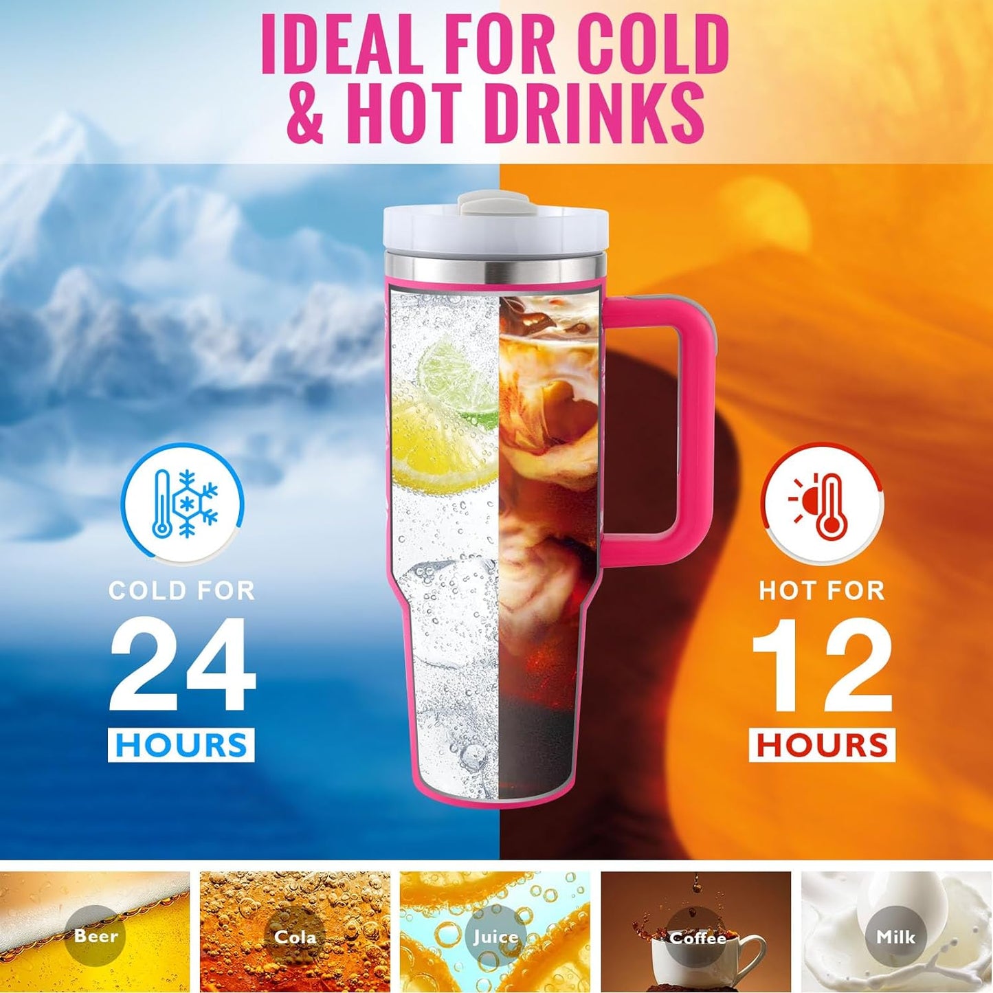 40 Oz Tumbler With Handle Straw Insulated, Stainless Steel Spill Proof Vacuum Coffee Cup Tumbler With Lid Tapered Mug Gifts For Valentine Lover Suitable For Car Gym Office Travel - Jabula & Co