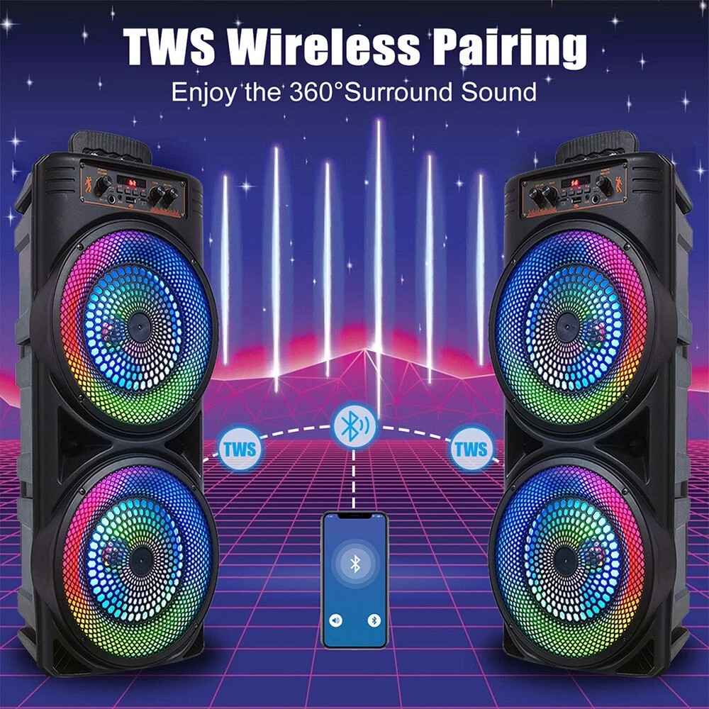 Portable Bluetooth Speaker Sub Woofer Heavy Bass Sound System Party Mic UK
