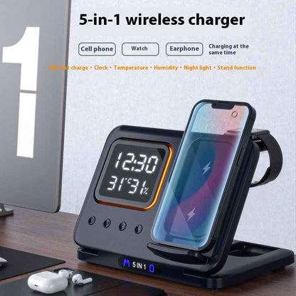15W Wireless Chargers Stand 5 In1 LED Digital Alarm Clock Fast Charging Dock Station - Jabula & Co