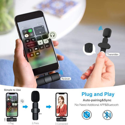Wireless Lavalier Microphone Portable Audio Video Recording Mini Mic For I Phone Android Long Battery Life Live Broadcast Gaming - Jabula & Co