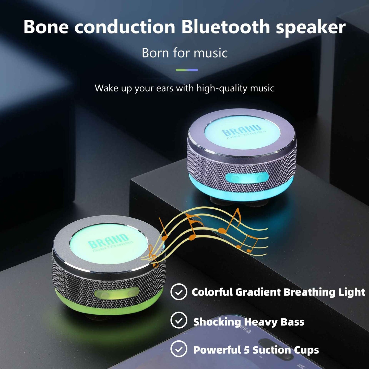 Small Wireless Bone Conduction Speakers Bluetooth Vibration Speaker With Color LED Light Portable Surface Adsorption Speaker - Jabula & Co
