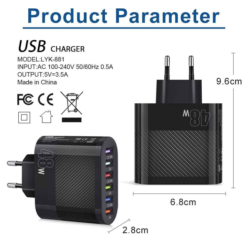 Mobile Phone Charger 6 Interface Travel Charging Plug