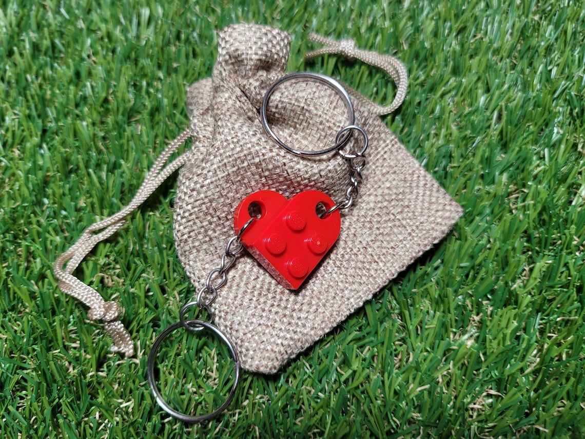 Lego Heart Keychain Set, Couples Matching Love Charm Gift
