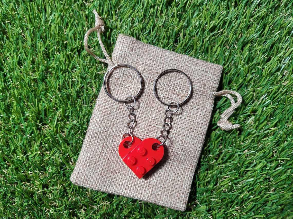 Lego Heart Keychain Set, Couples Matching Love Charm Gift