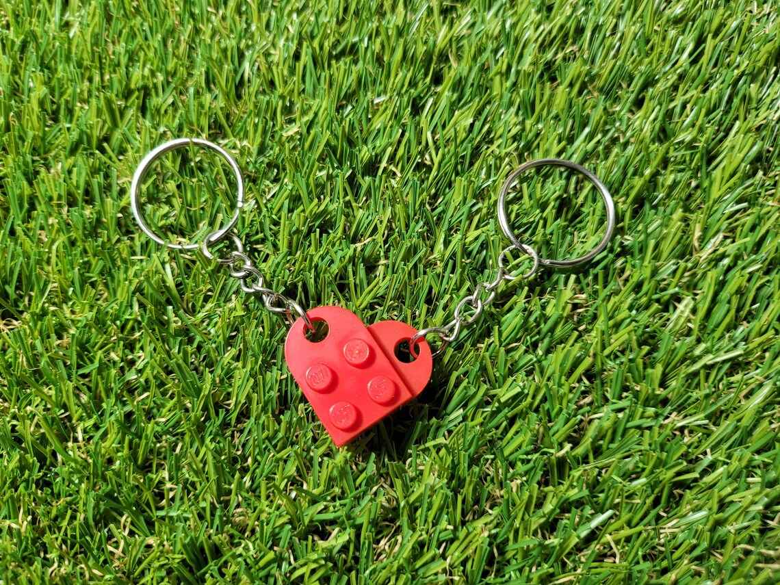 Lego Heart Keychain Set, Couples Matching Love Charm Gift