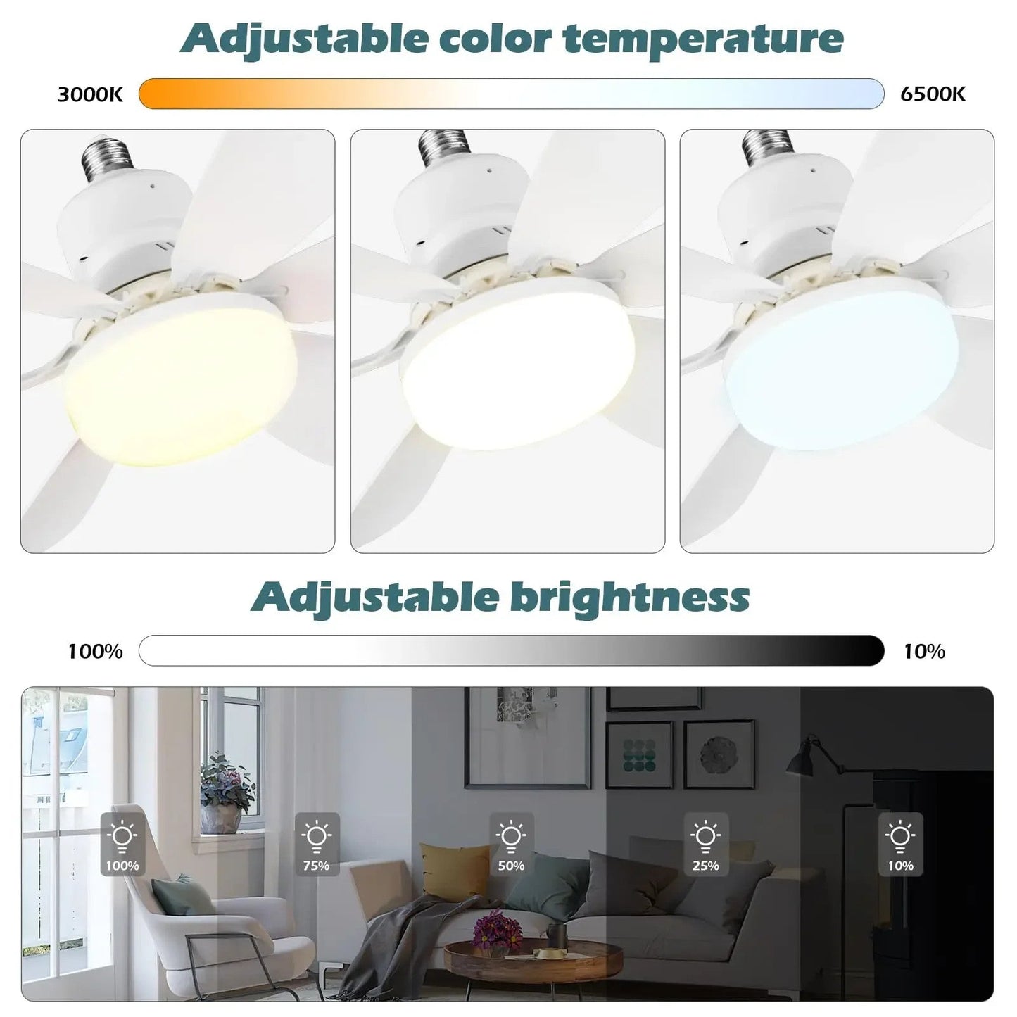 Modern Led Ceiling Fan With Light Dimmable E27 Bedroom Living Room Fan Lamp 30W - Jabula & Co