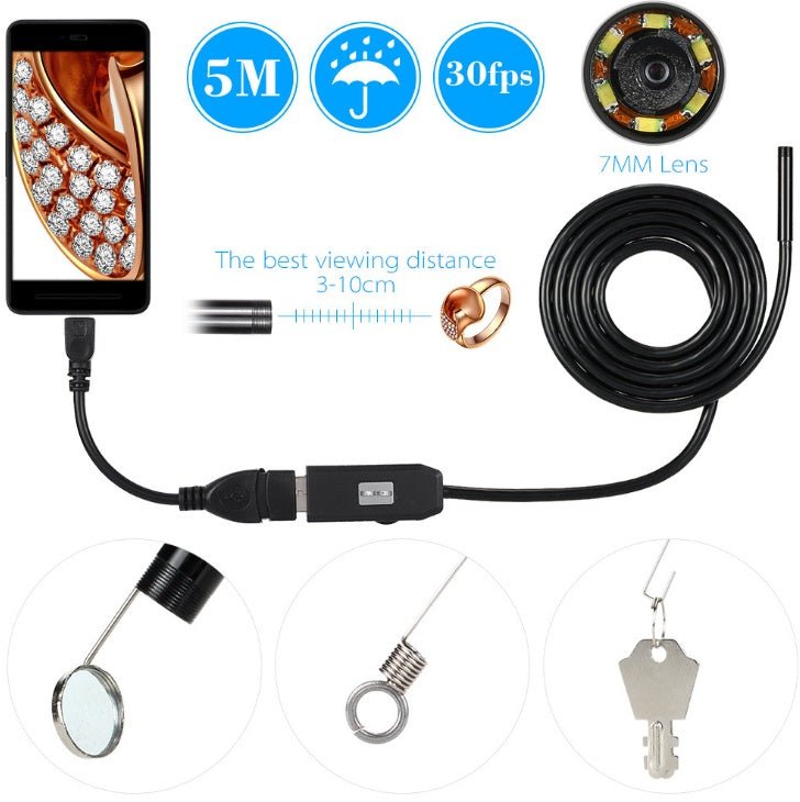 OWSOO 6 LED 7MM USB Endoscope Camera 5M Waterproof USB Wire Snake Tube Inspection Borescope For OTG Compatible Android Phones - Jabula & Co